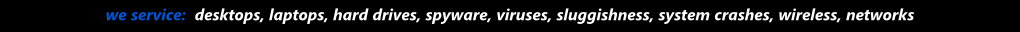 We service laptops, desktops, hard drives, spyware, viruses, sluggishness, system crashes, wireless, networks